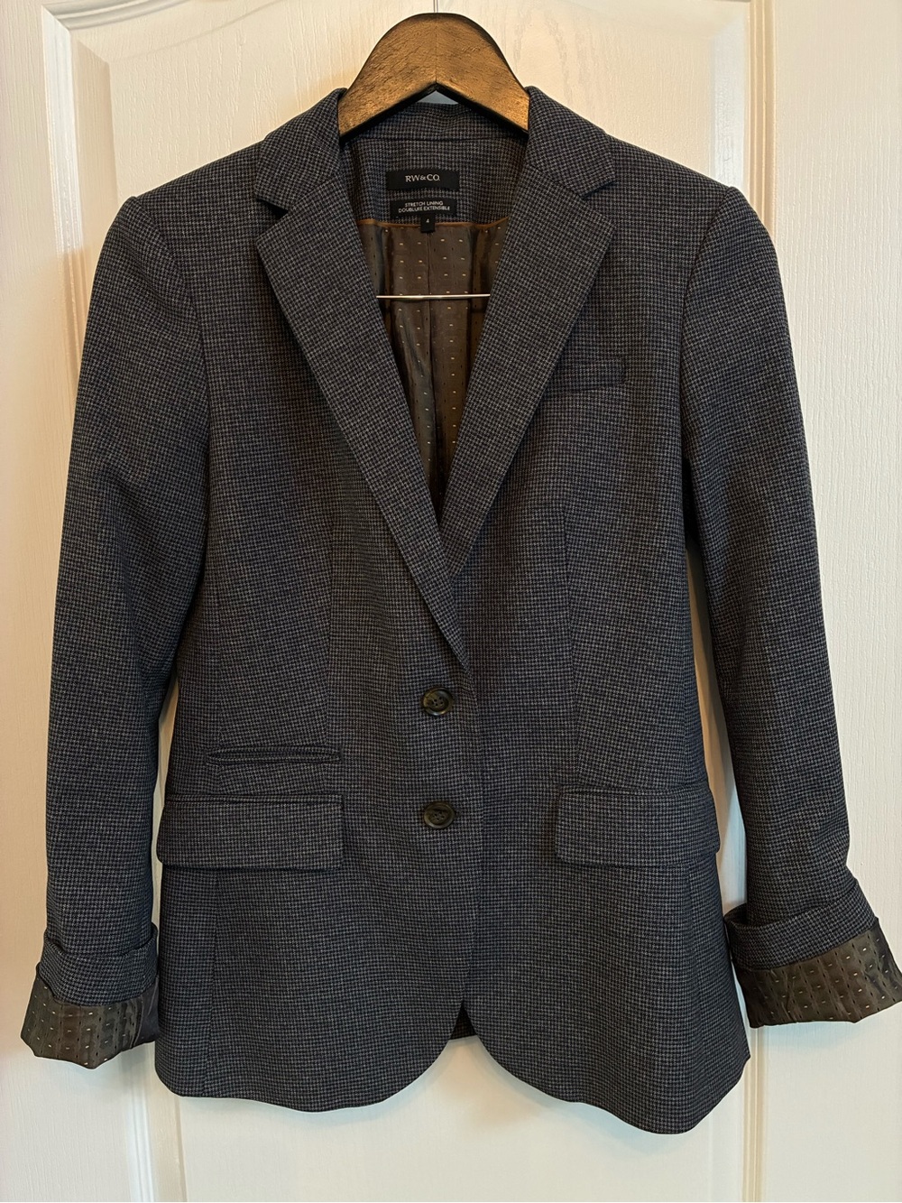 RW&CO. Women's Charcoal Grey Lined Textured/Mini Houndstooth Blazer